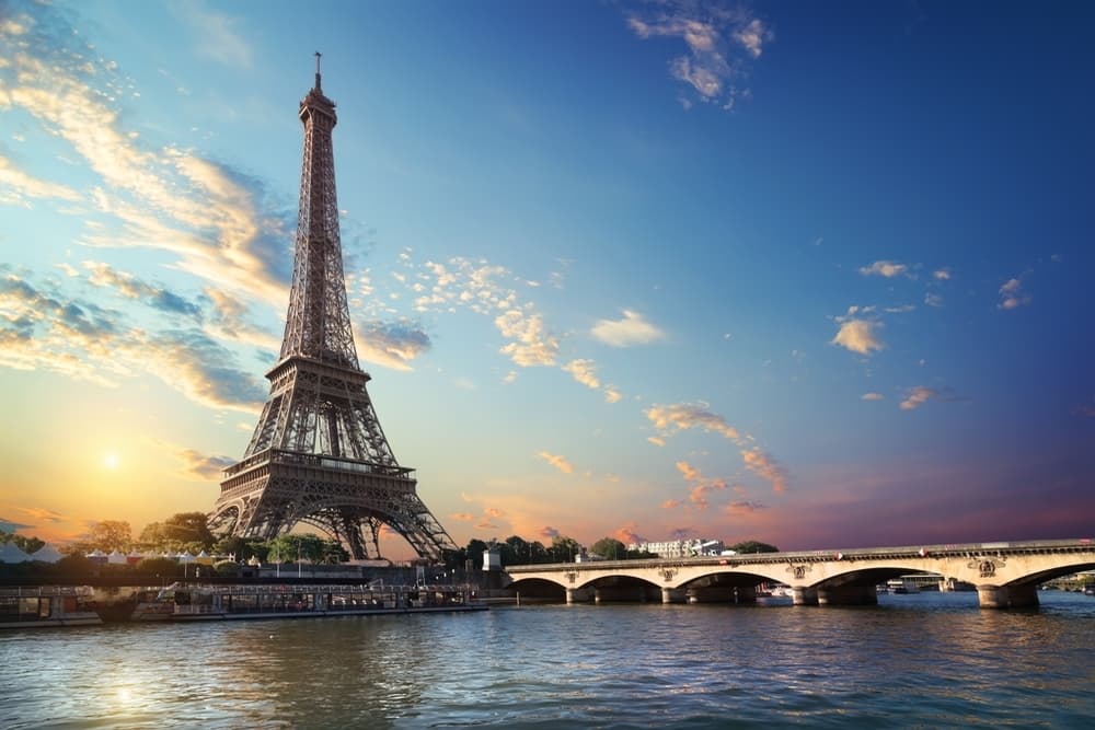 Eiffel Tower and bridge Iena on the Seine riven, Paris, France