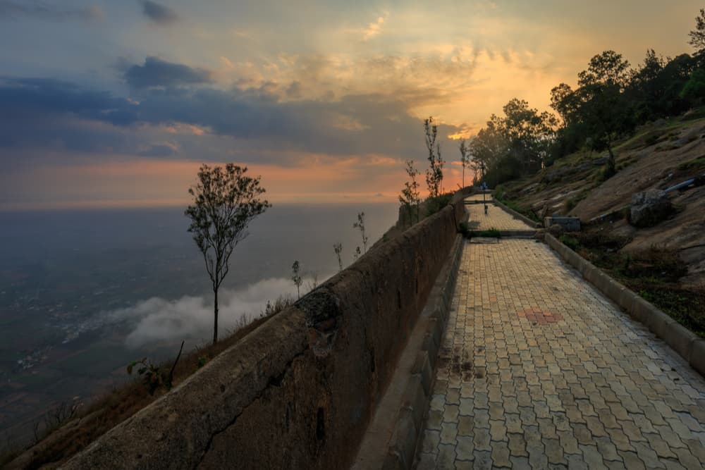 A walkway at sunrise, Nandi Hills, Bengaluru