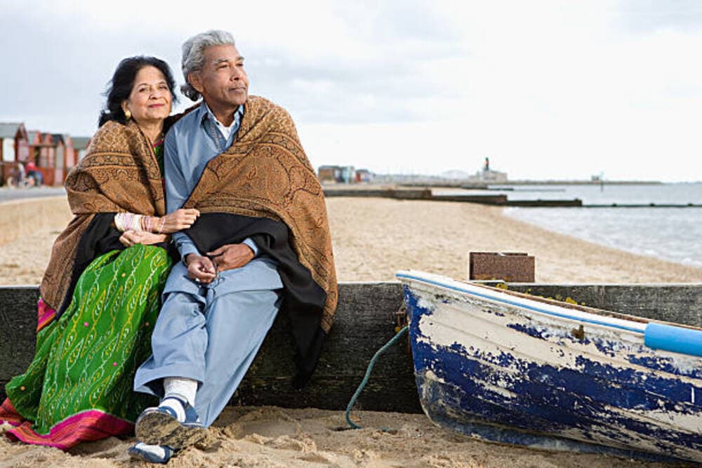 Old Indian couple on the beach
