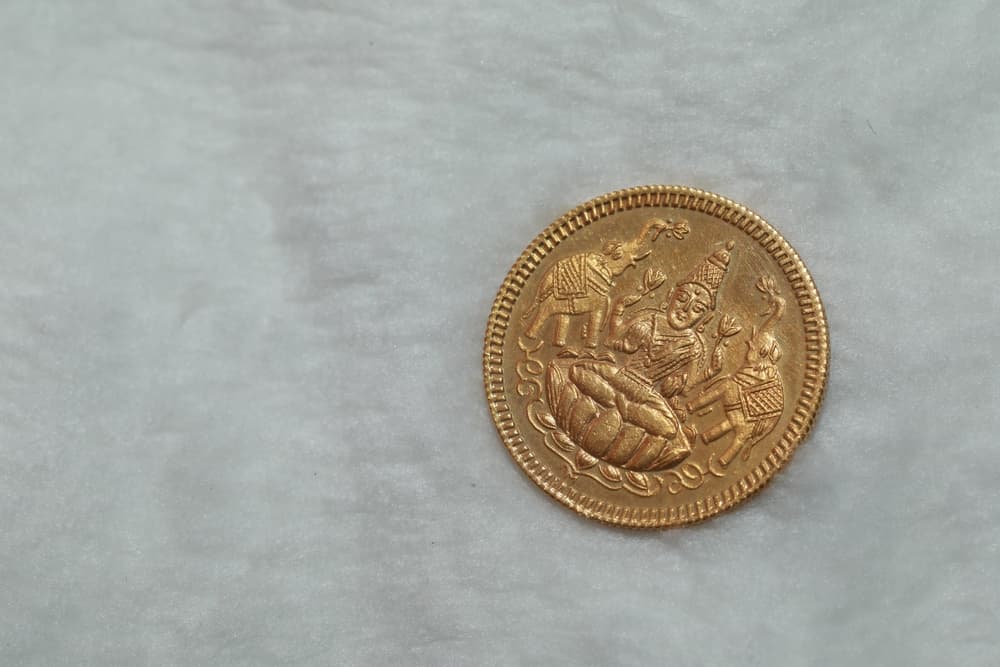Golden Coin Of Goddess Lakshmi On Dhanteras